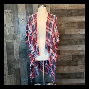 Free People red white and blue plaid linen wrap lightweight coastal boho chic